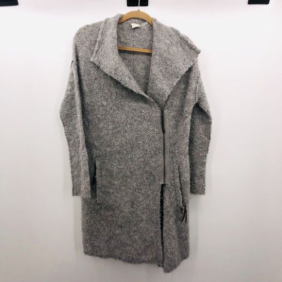 POETRY ALPACA Blend Long Zip Front Cardigan Women’s 4/6 Sweater Gray So Soft - Picture 1 of 9